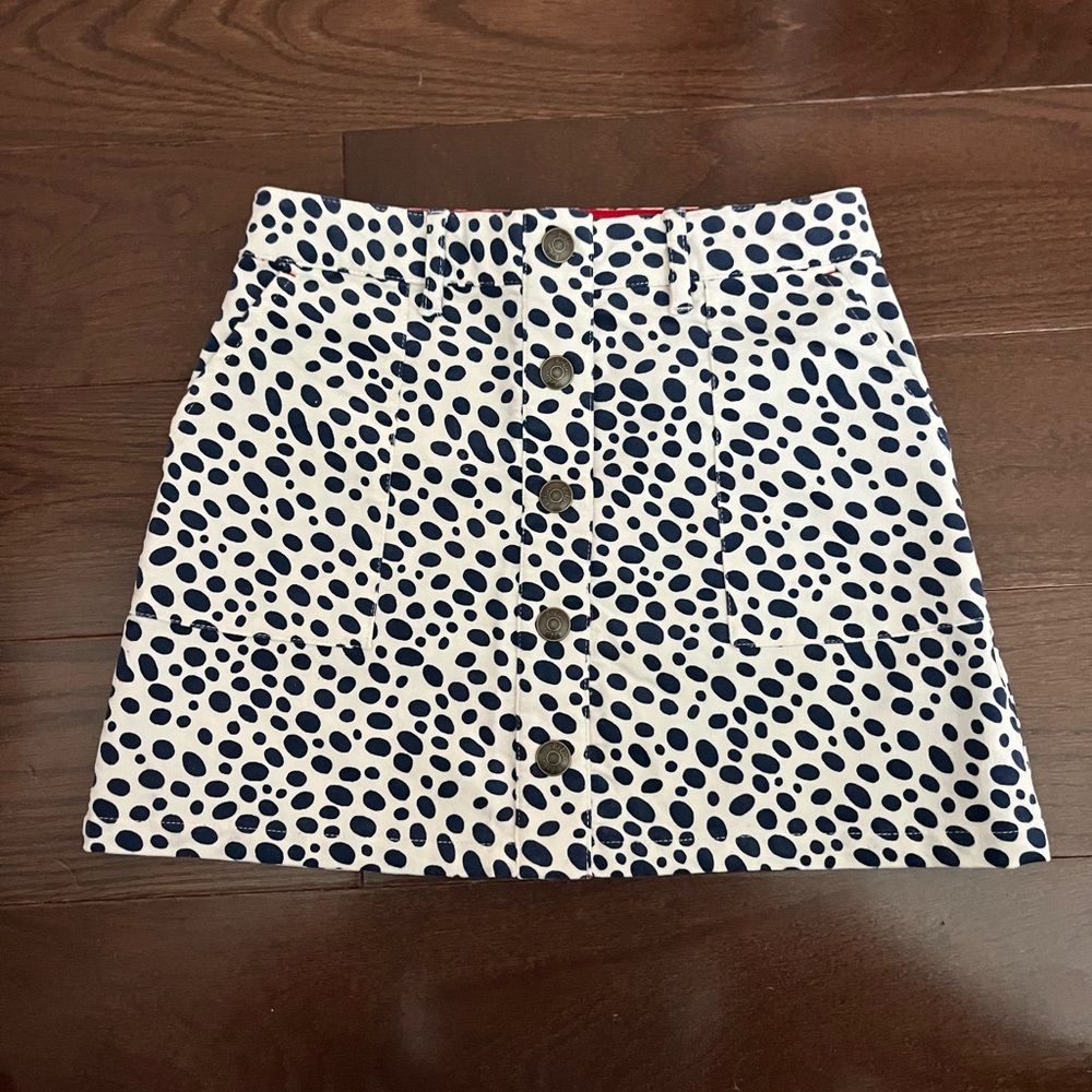 Girls Boden Navy Animal Button-Front Skirt